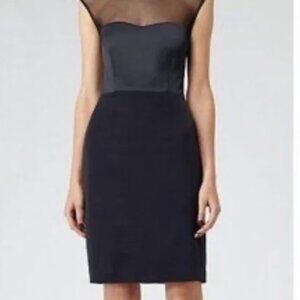Reiss Quie Luxury cocktail dress with mesh shoulders in navy size 6